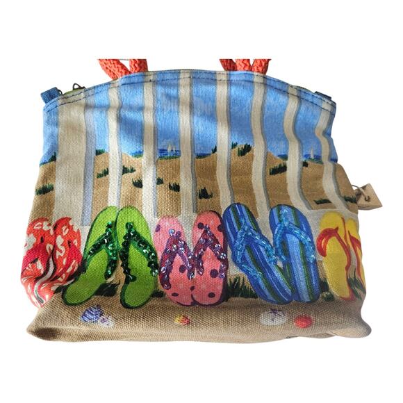 PAUL BRENT Sun and Sand Purse Small Tote Bag Beach Novelty Painted Canvas 8 x 8" - Picture 2 of 8